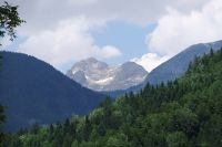 Blick zurueck vom Bohinj-See zum Triglav