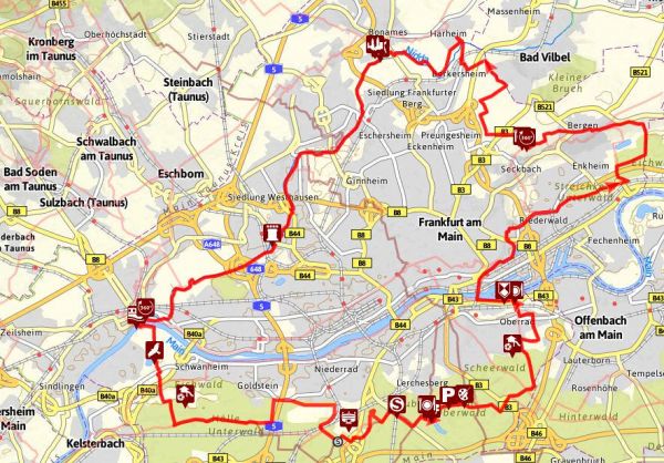 GrünGürtel Rundwanderweg Frankfurt - Karte