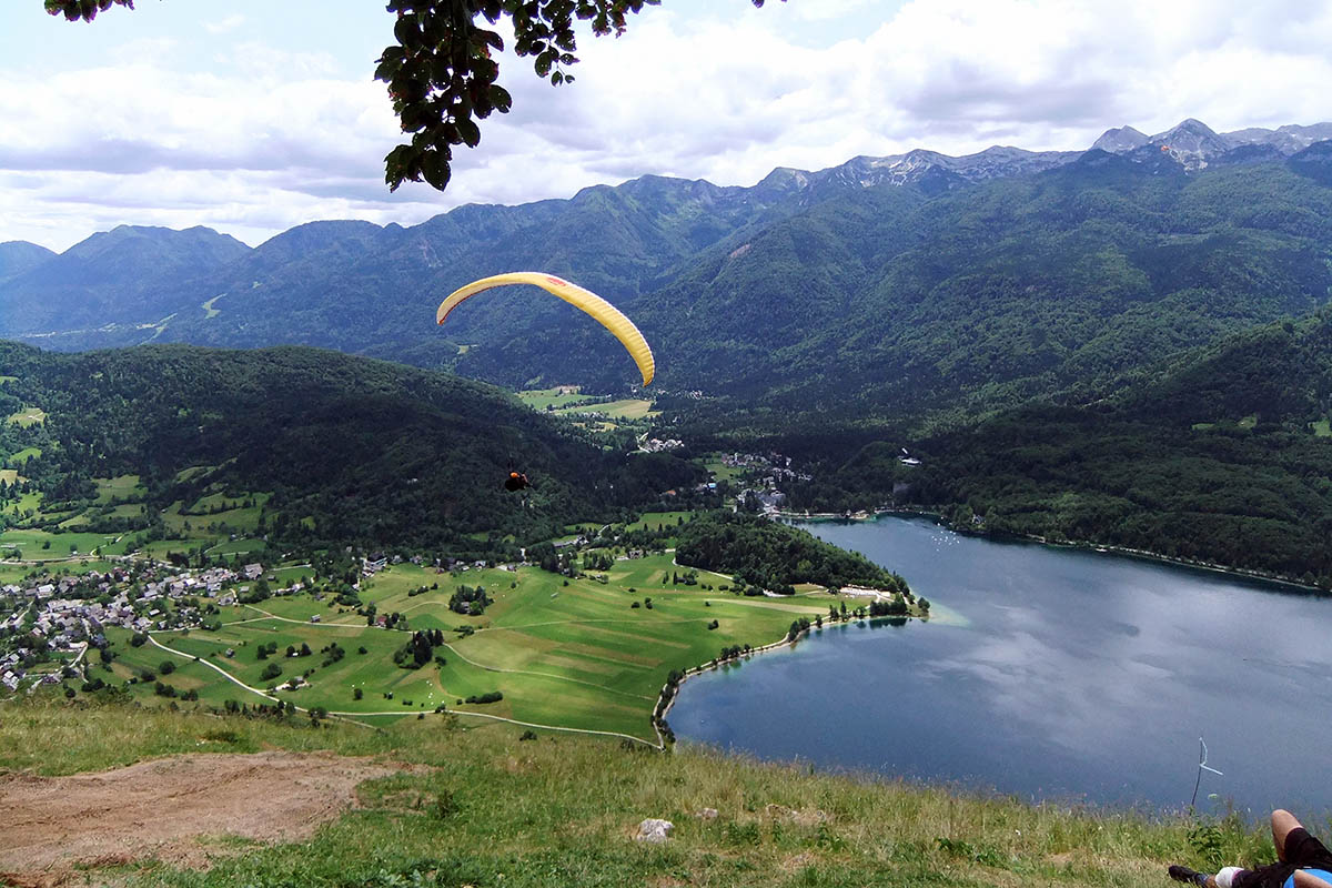 Blick hinunter auf den Bohinj-See