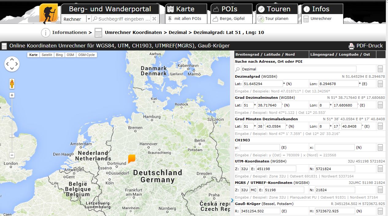 Geo-Koordinaten online umrechnen